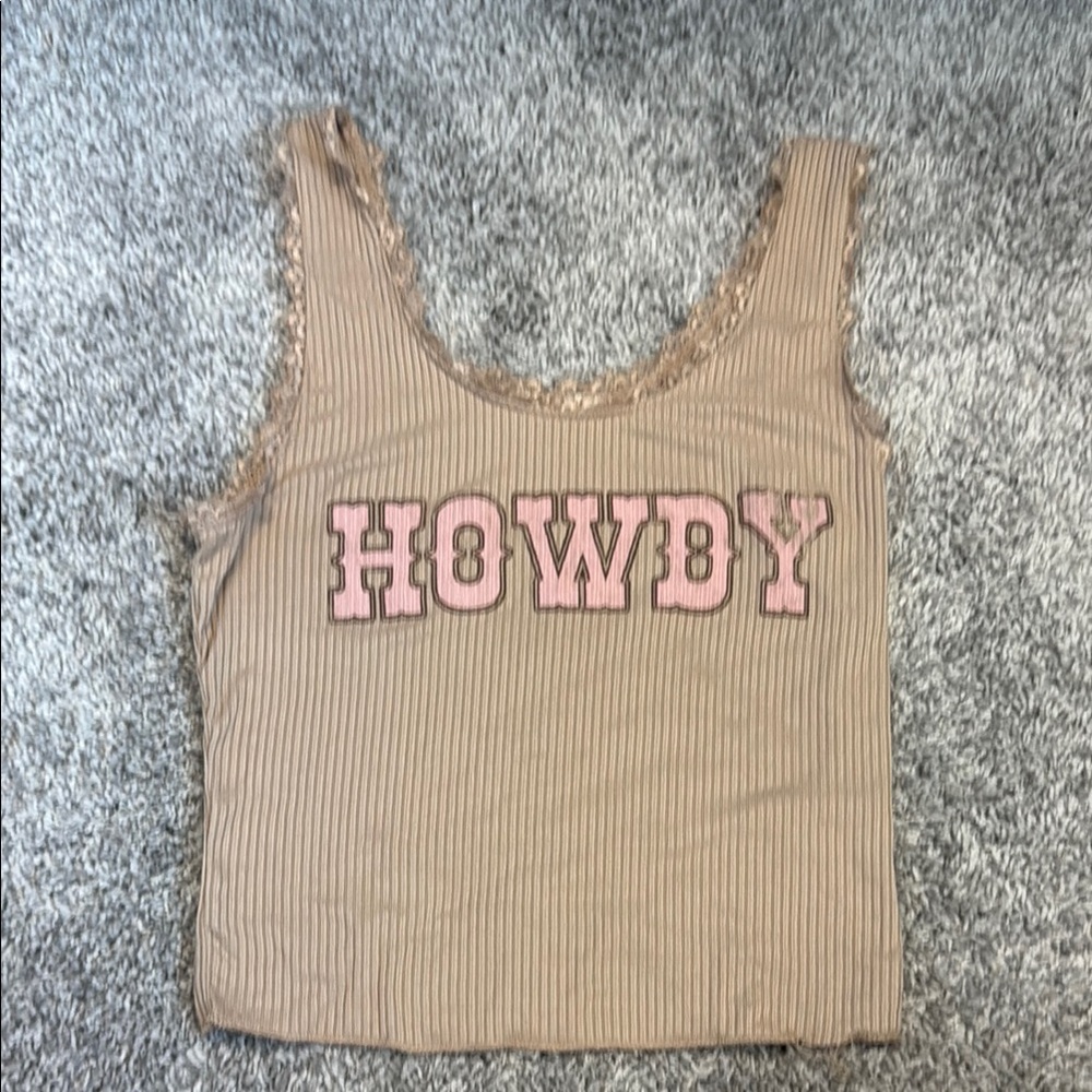 Altar'd State “Howdy” Tan Ribbed Top